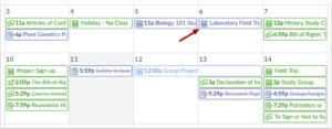 Canvas browser calendar events