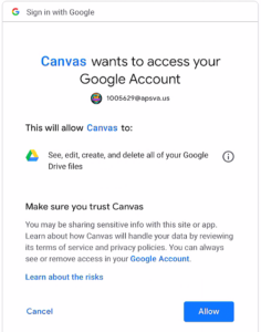 Canvas allow Google Account