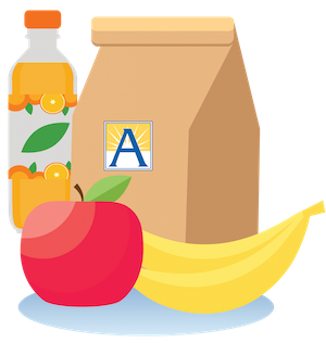 graphic of fruit with APS logo and lunch bag