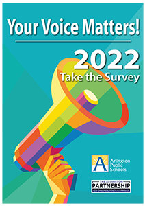 Your Voice Matters Logo for 2022, multicolor megaphone with the words Your Voice Matters, 2022, Take the Survey