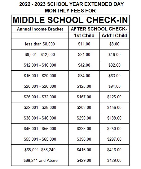 22-23 middle school fees