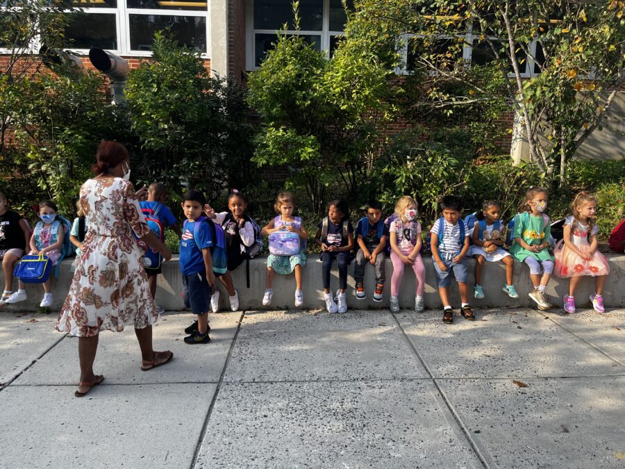 students and staff gathered on the first day of school