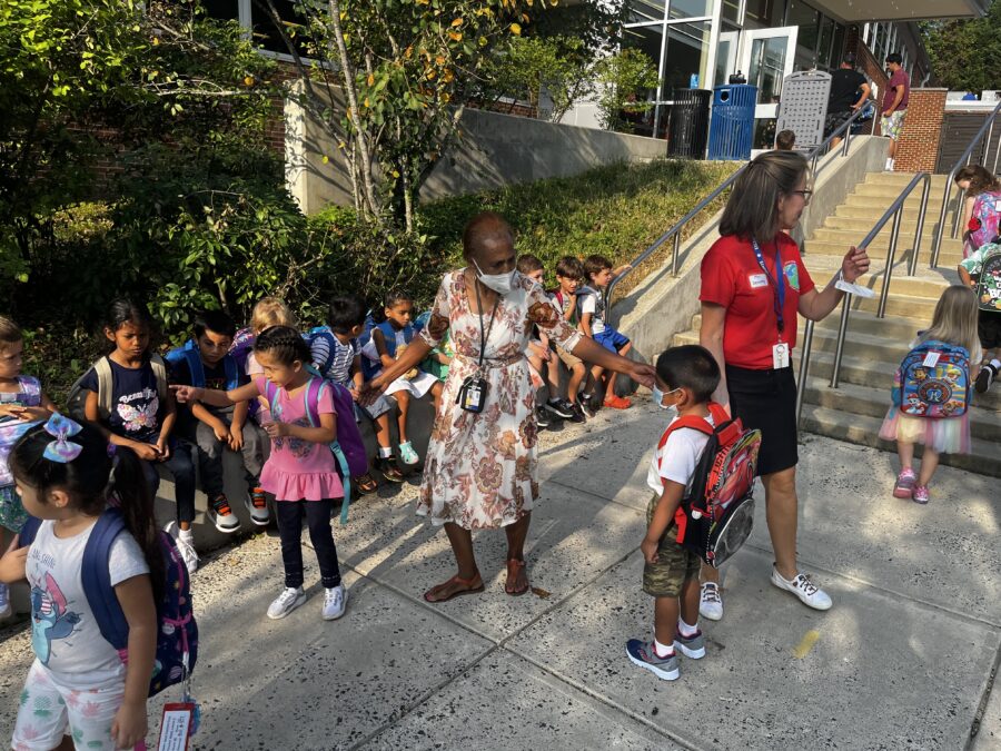 students and staff gathered on the first day of school