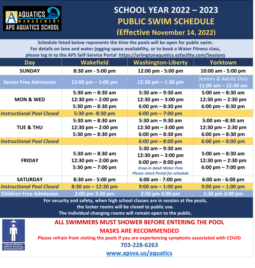 Public Swim Schedule Nov 22 Arlington Public Schools