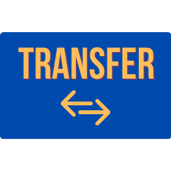 sign reading "transfer" and two arrows pointing in different directions