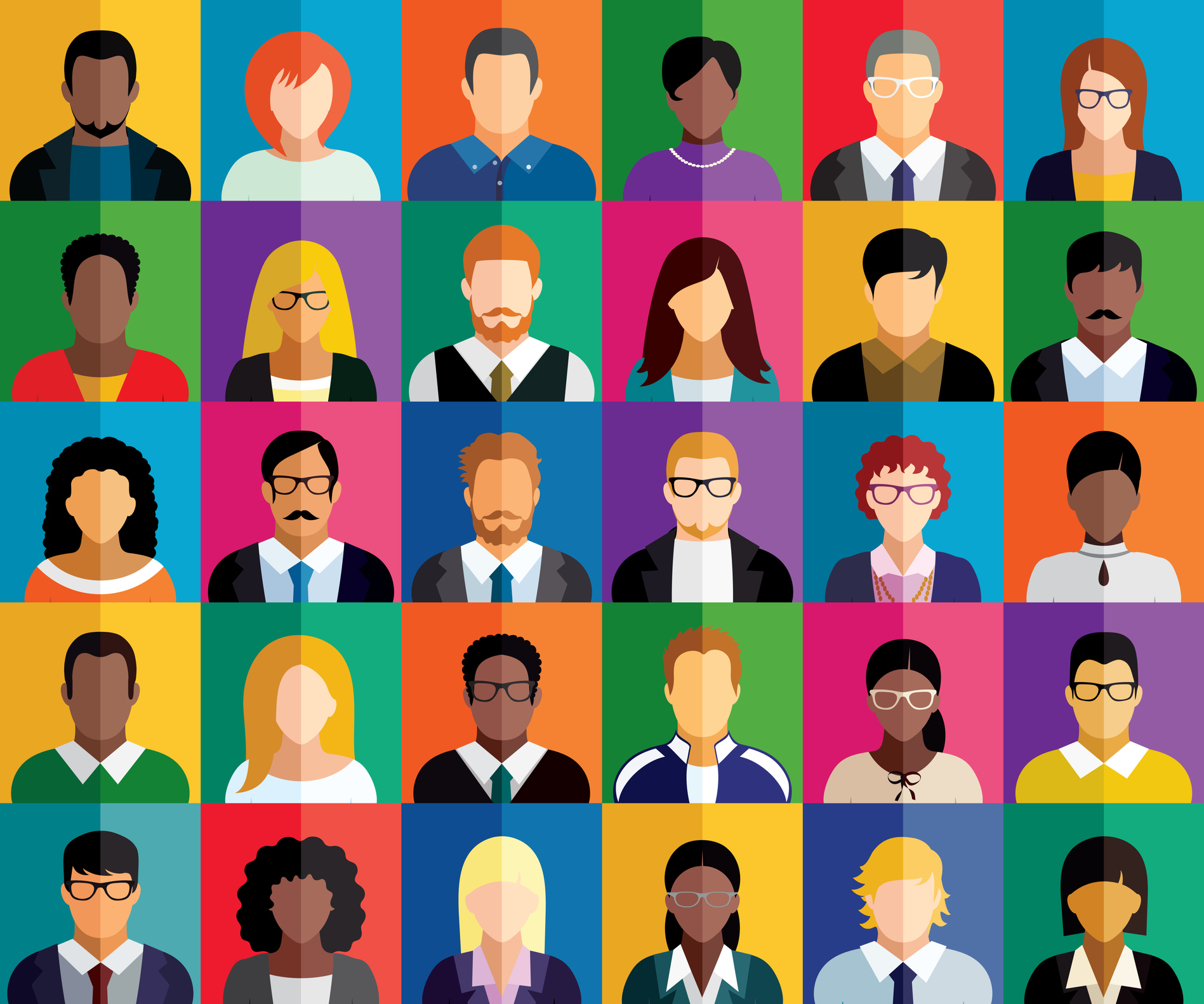 Vector illustration of multicolored people icons.