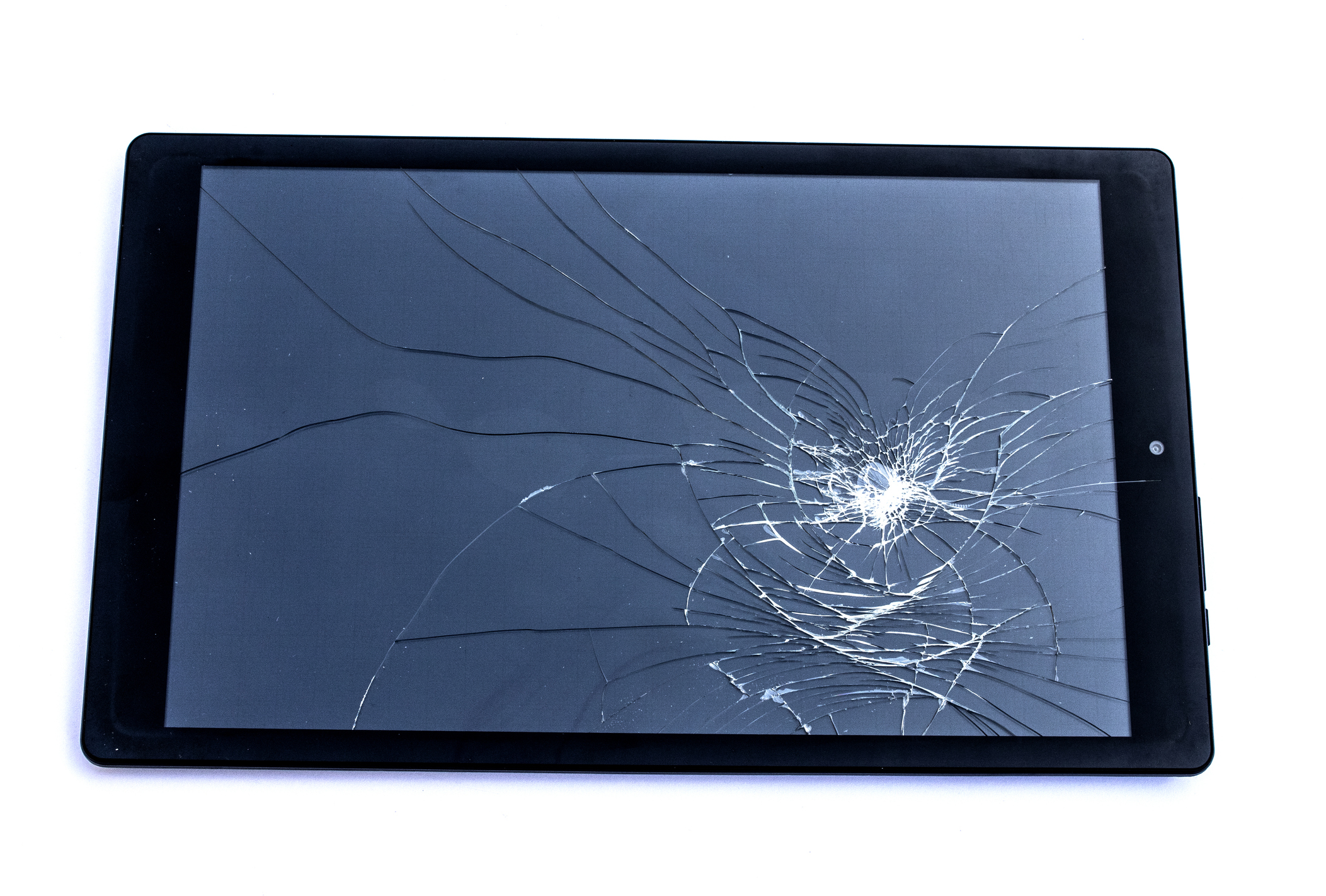 Shattered Broken tablet computer Tablet Screen On White Background