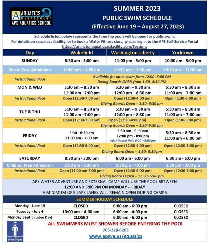 Community Swim Schedules & Fees Arlington Public Schools