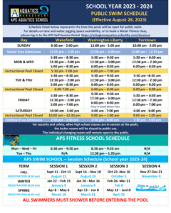 School Year Community Swim and Program Schedule