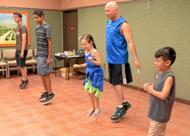 the rope warrior jump roping with students