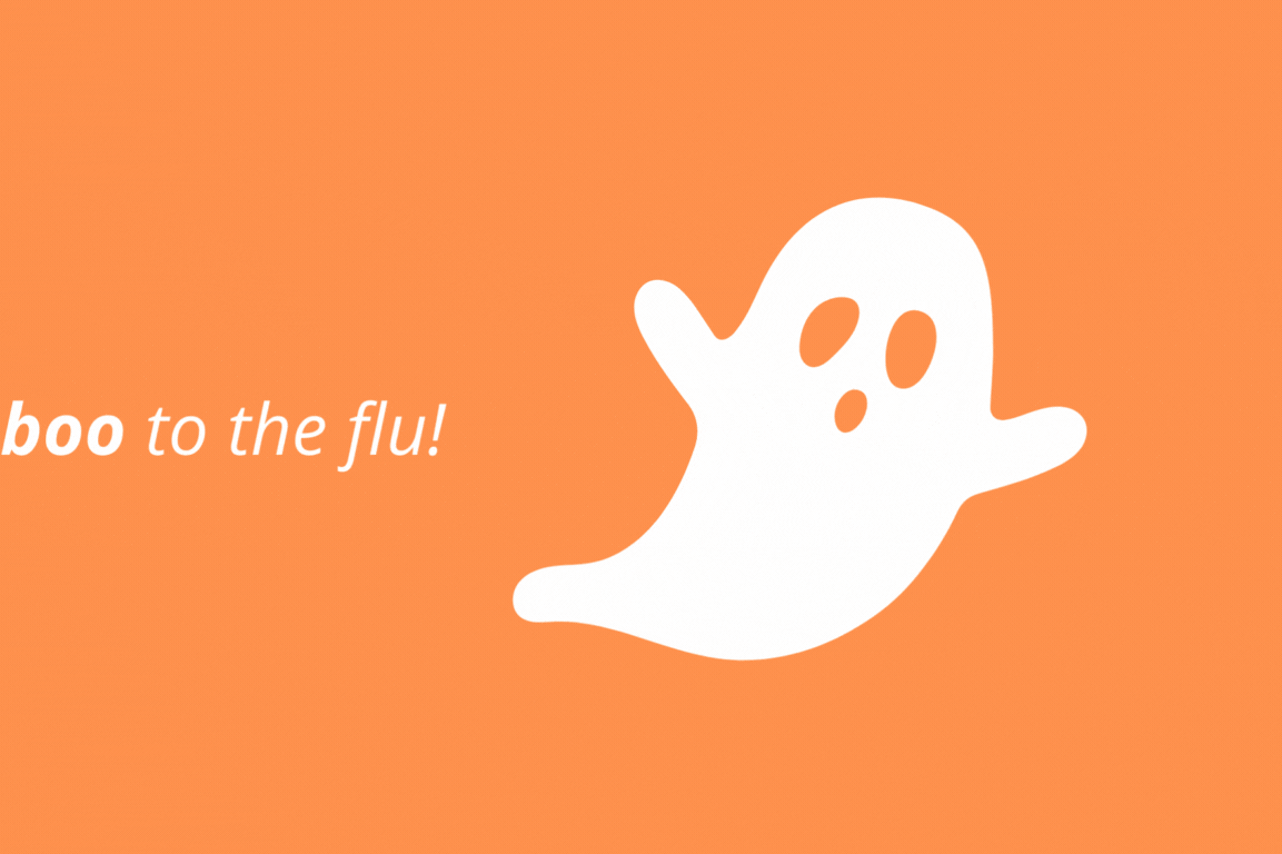 text: say boo to the flu photo: ghost