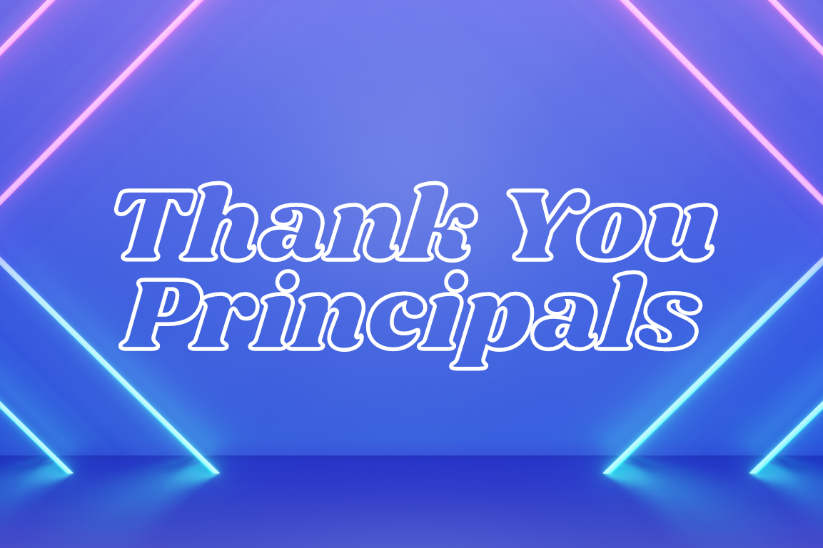 thank you principals text with neon blue background