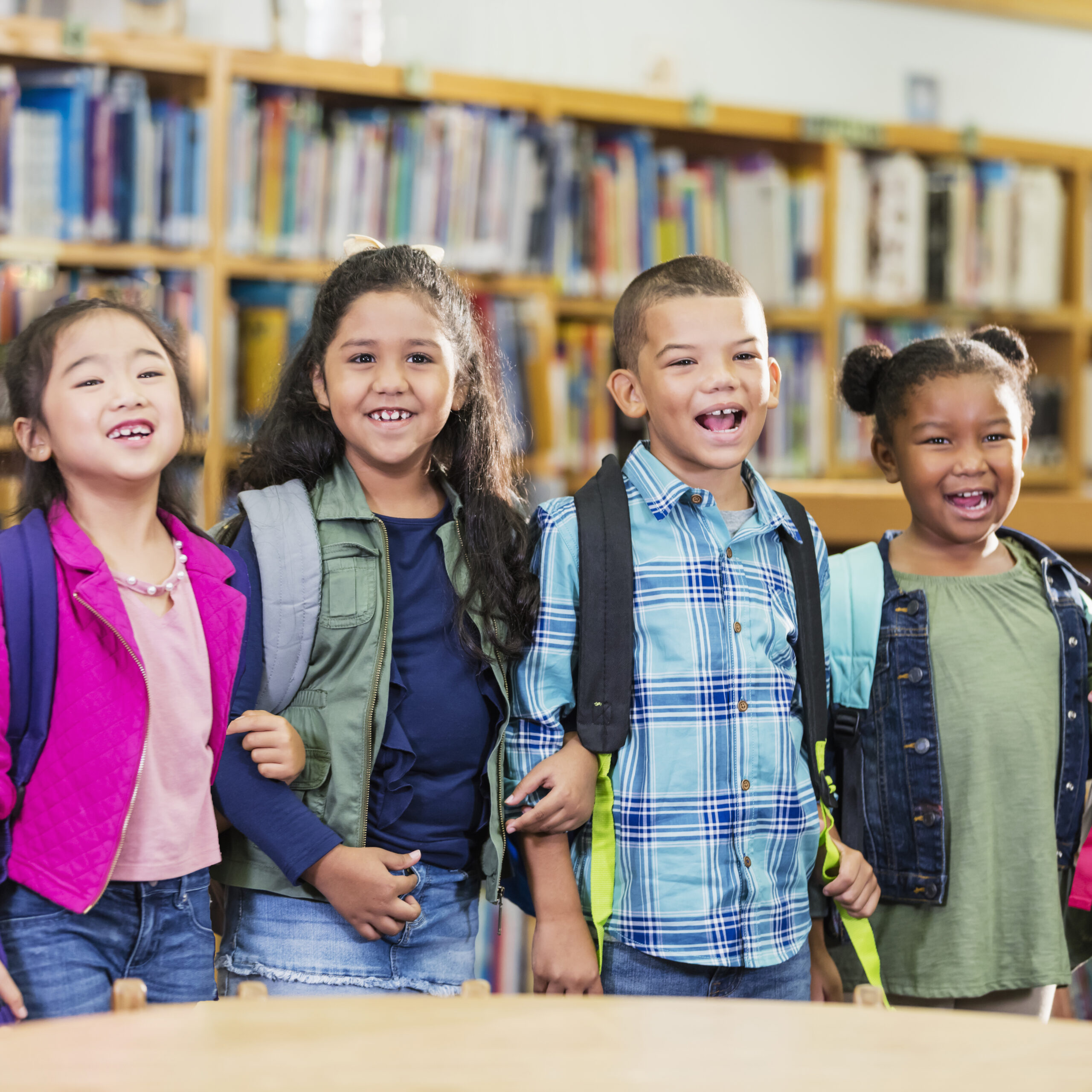 elementary students in the library