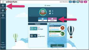 3-5 Exact Path screen showing two arrows pointing to Learning Path along the left and your reading and math buttons in the center of the screen