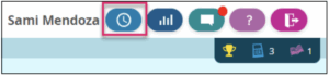 The navigation buttons at the top of the Exact Path 3-5 screen with a box around the clock icon.
