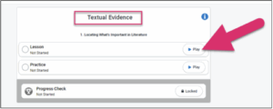 The 6+ Exact Path Learning Path progress screen with an arrow pointing to the Play button. 
