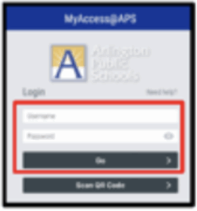 MyAccess screen with a red box around the username and password fields.