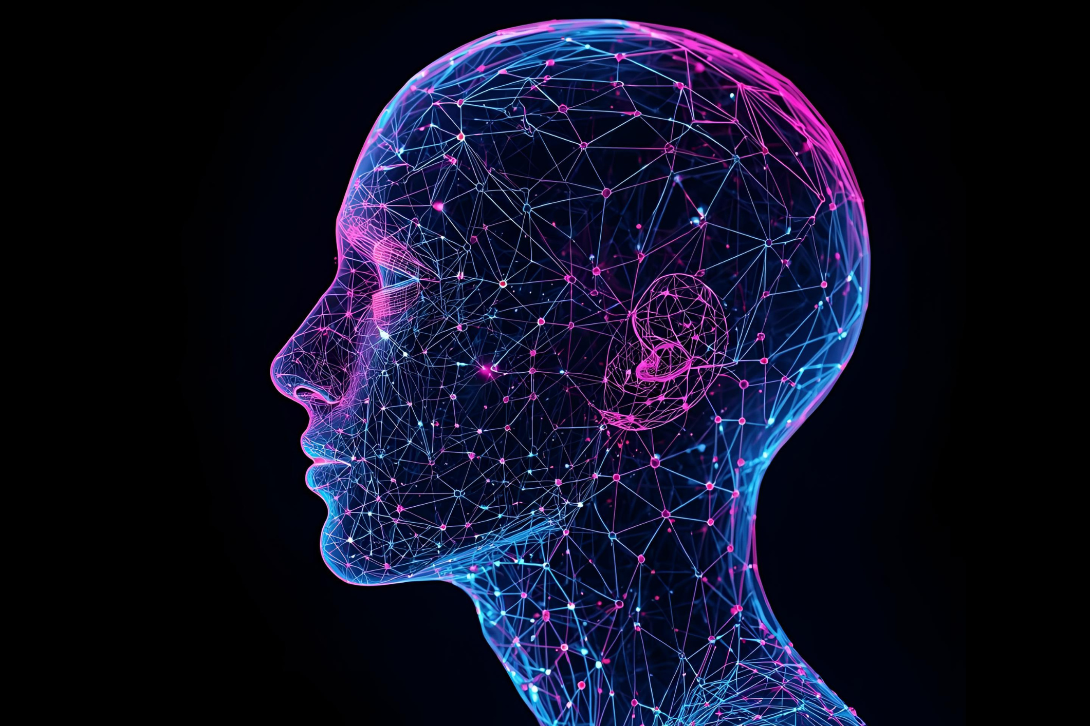 head in profile made of digital circuitry