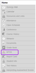 ParentVue Navigation Menu with MTSS circled