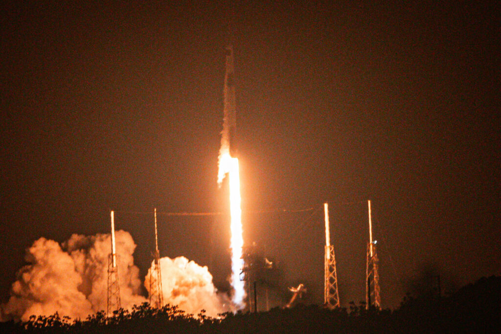 rocket launch at night
