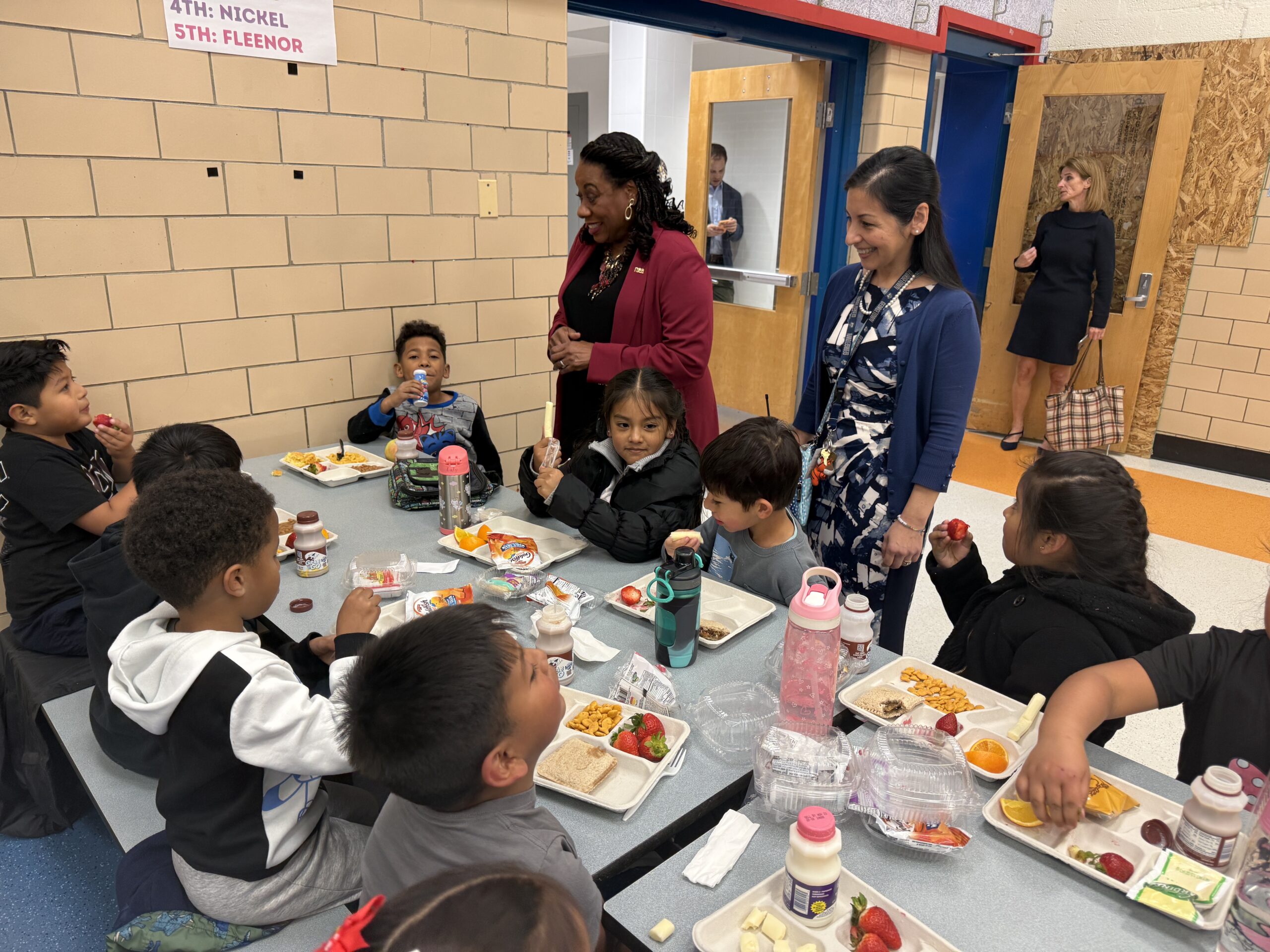 NEA President Becky Pringle and Zuraya Tapia Hedley speak to students at lunch