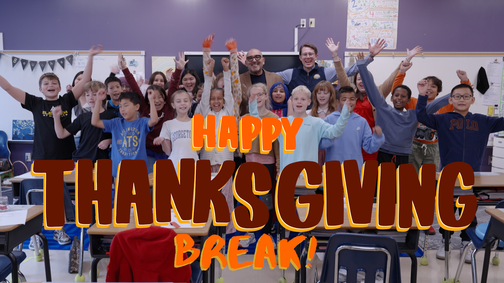 [screenshot] crowd of students with Dr. Duran and the words Happy Thanksgiving Break